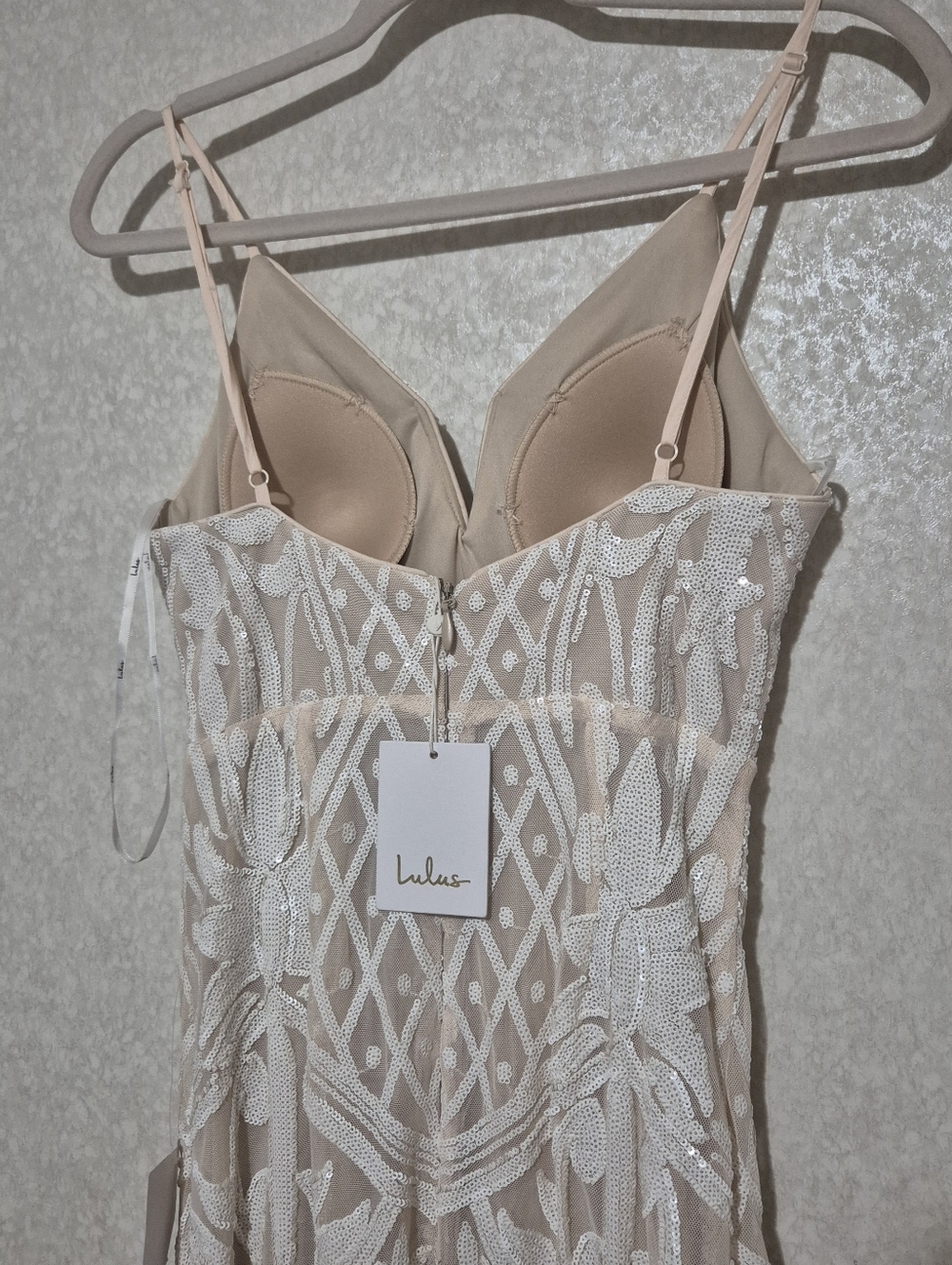 NWT Lulu's Ivory Beaded Lace Maxi Dress with Spaghetti Straps..SIZE:S - Picture 12 of 16